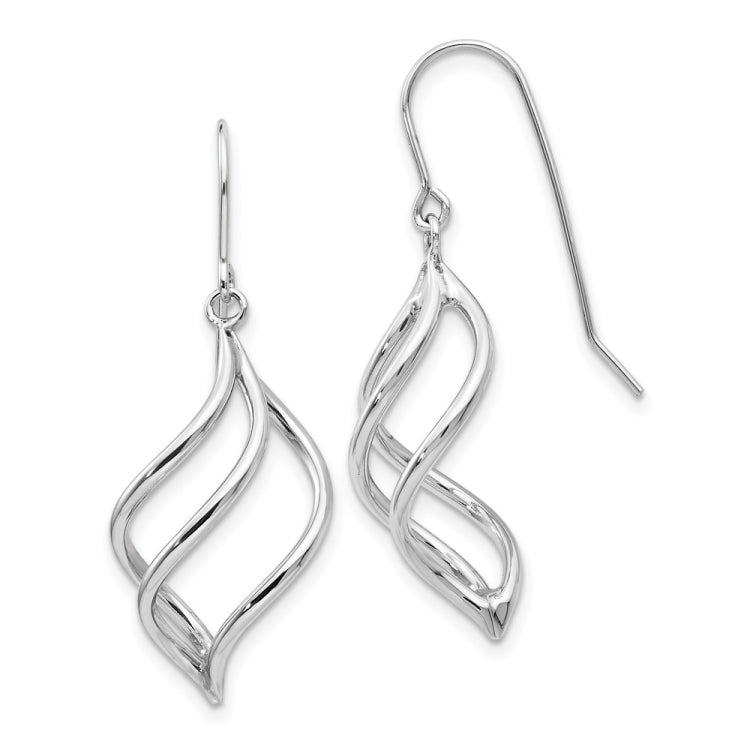 14K White Gold Swirl Dangle Earrings