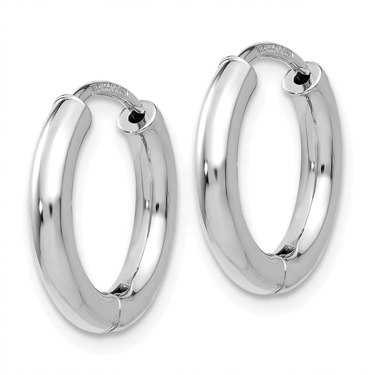 14K White Gold Polished Hollow Hinged Hoop Earrings