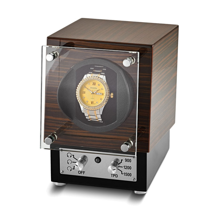 Ebony Wood Veneer High Gloss Finish Glass Door Single Watch Winder