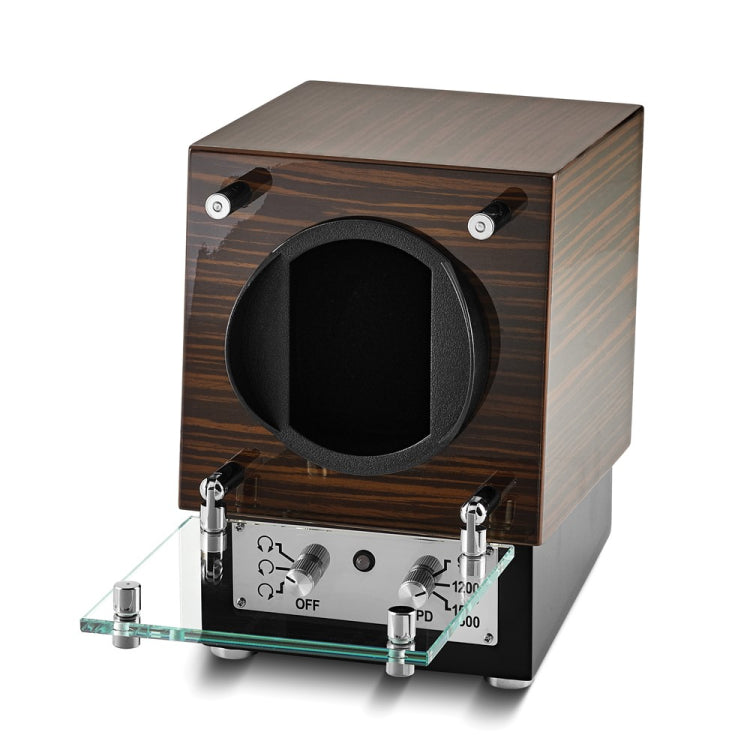 Ebony Wood Veneer High Gloss Finish Glass Door Single Watch Winder