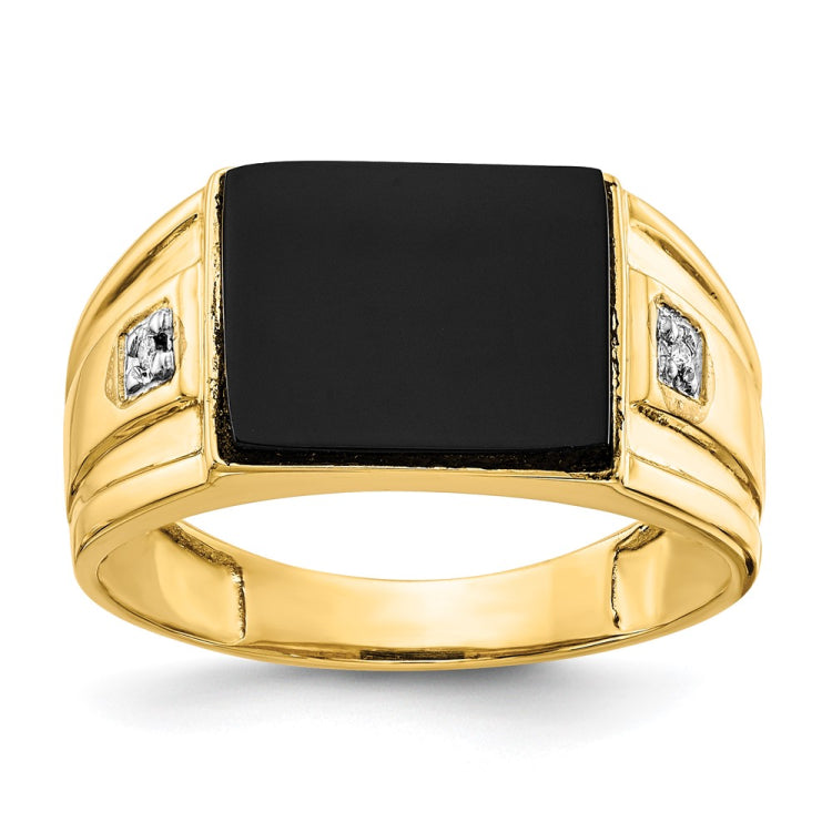 14k Men's Onyx and Diamond Ring