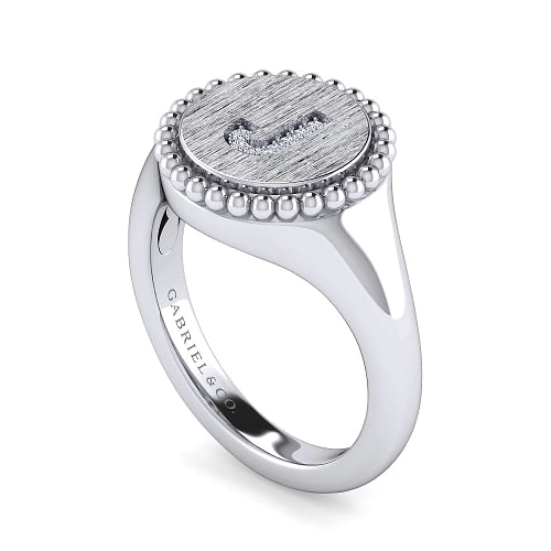 Gabriel & Co | 925 Sterling Silver Diamond Initial J Signet Ring