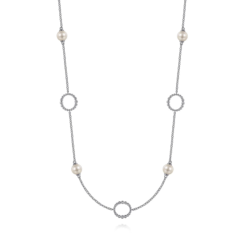 Gabriel & Co | 925 Sterling Silver Pearl and Open Circle Station Necklace