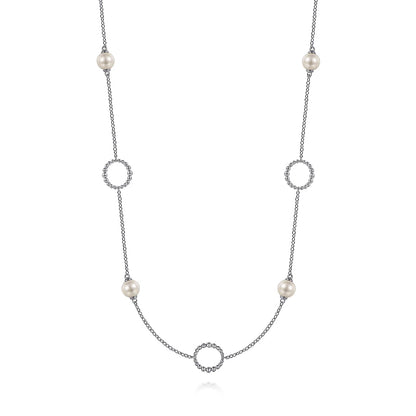 Gabriel & Co | 925 Sterling Silver Pearl and Open Circle Station Necklace