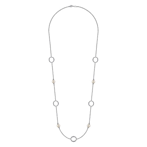 Gabriel & Co | 925 Sterling Silver Pearl and Open Circle Station Necklace