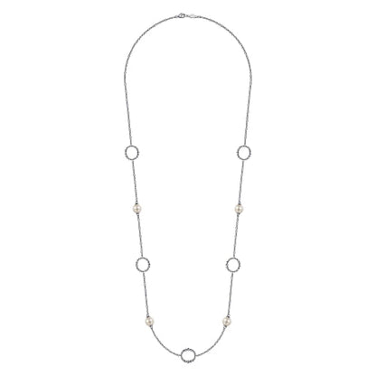 Gabriel & Co | 925 Sterling Silver Pearl and Open Circle Station Necklace