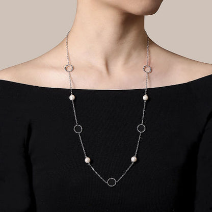 Gabriel & Co | 925 Sterling Silver Pearl and Open Circle Station Necklace