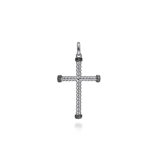 Gabriel & Co | 925 Sterling Silver Twisted Rope Cross Pendant with Black Spinel