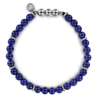 Gabriel & Co | 925 Sterling Silver and 6mm Lapis Beaded Bracelet