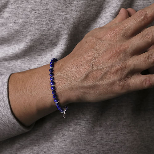 Gabriel & Co | 925 Sterling Silver and 6mm Lapis Beaded Bracelet