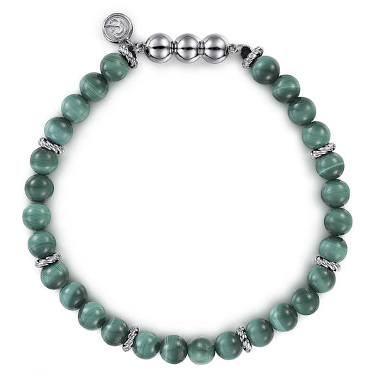 Gabriel & Co | 925 Sterling Silver and Malachite Beaded Bracelet