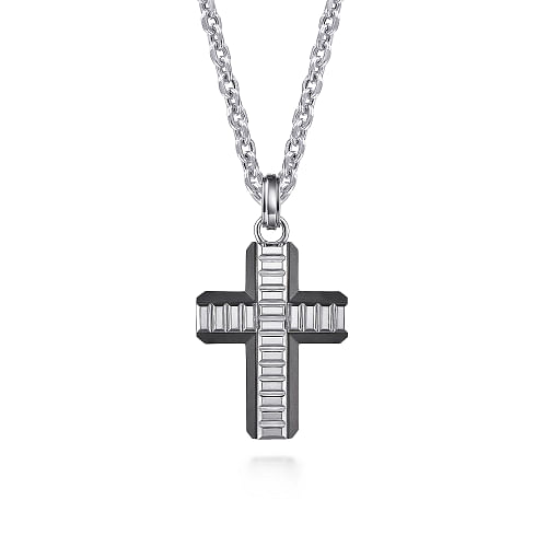 Gabriel & Co | 925 Sterling and Titanium Cross Mens Pendant