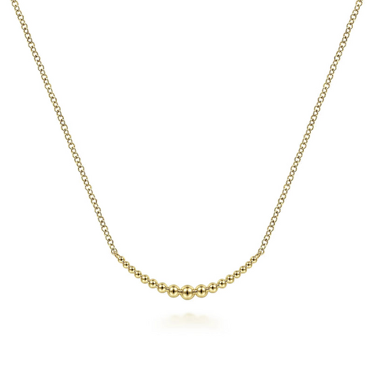 Gabriel & Co | 14K Yellow Gold Graduating Bujukan Beads Curved Bar Necklace