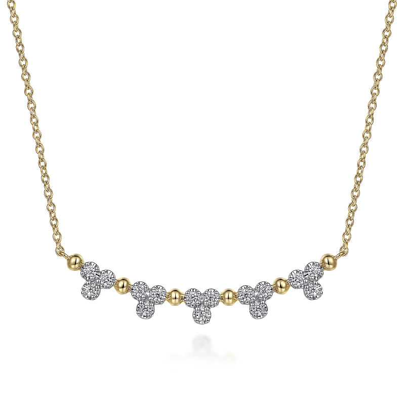 Gabriel & Co | 14K Yellow Gold Bujukan Bar Necklace with Diamond Trio Stations