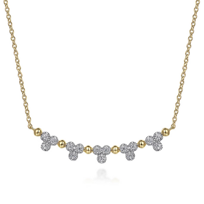 Gabriel & Co | 14K Yellow Gold Bujukan Bar Necklace with Diamond Trio Stations