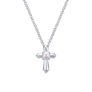 Gabriel & Co | 925 Sterling Silver Cultured Pearl Cross Necklace