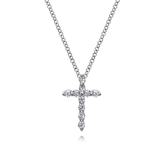 Gabriel & Co | 14K White Gold Diamond Cross Pendant Necklace