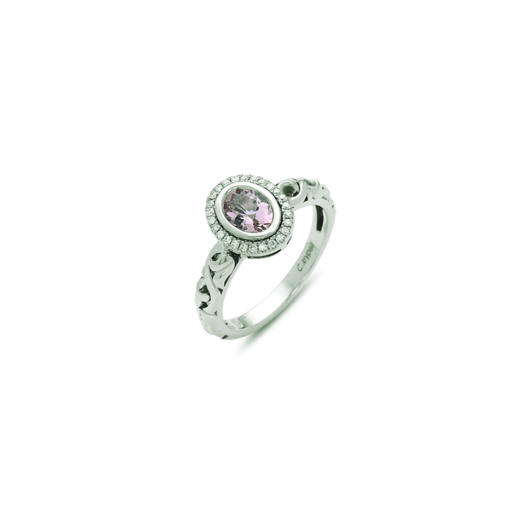 Silver Ivy Gemstone and Diamond petite Oval Ring