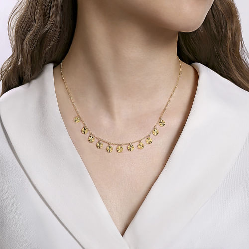 Gabriel & Co | Diamond Cut - 14K Yellow Gold Disc Drops Necklace