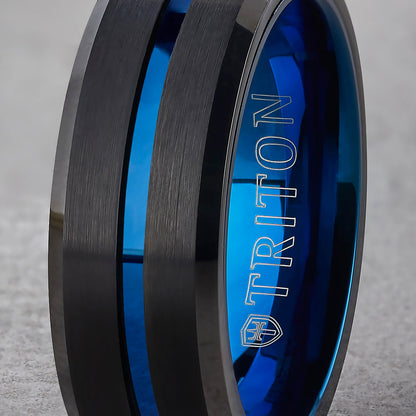 8MM Tungsten Carbide Ring - Satin Finish Center with Center Line