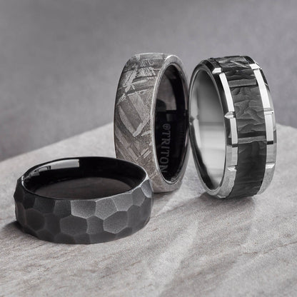 8MM Tungsten Carbide Ring - Hammered Edge To Edge