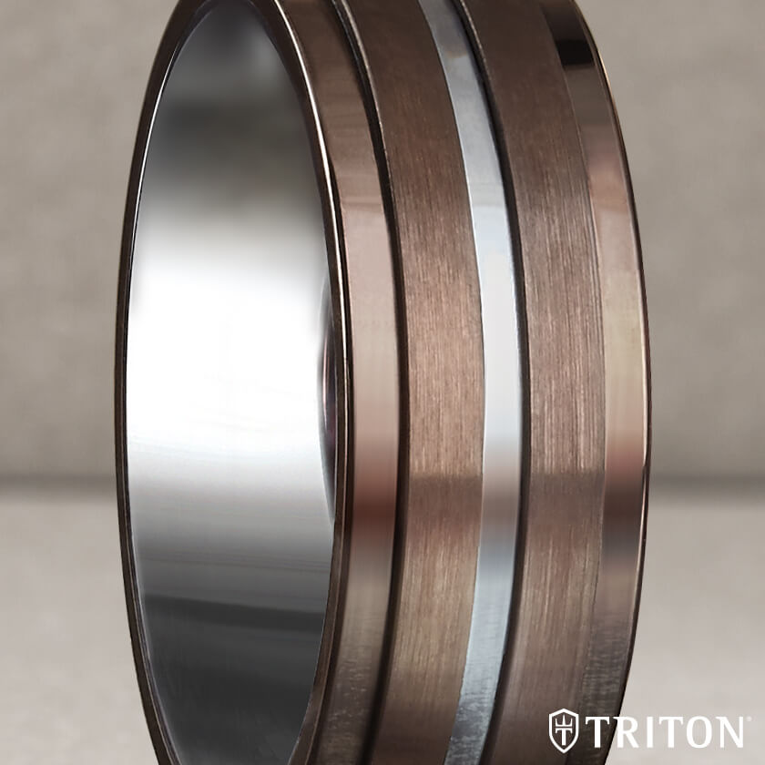 8MM Espresso Tungsten Carbide Ring - Satin Finish with Center Line