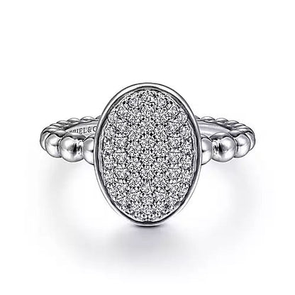 Gabriel & Co | 925 Sterling Silver Bujukan Oval Signet Ring with White Sapphire Pave