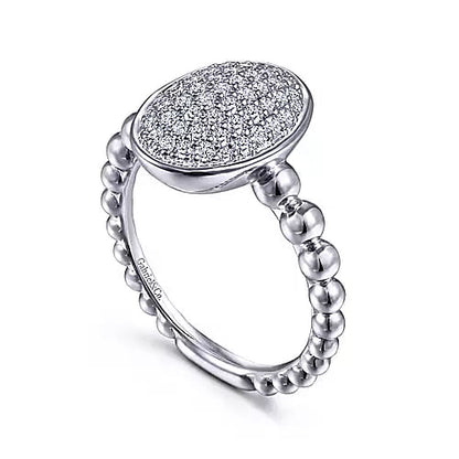 Gabriel & Co | 925 Sterling Silver Bujukan Oval Signet Ring with White Sapphire Pave