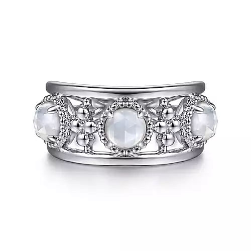 Gabriel & Co | 925 Sterling Silver Bujukan Rock Crystal and White Mother of Pearl Station Ring