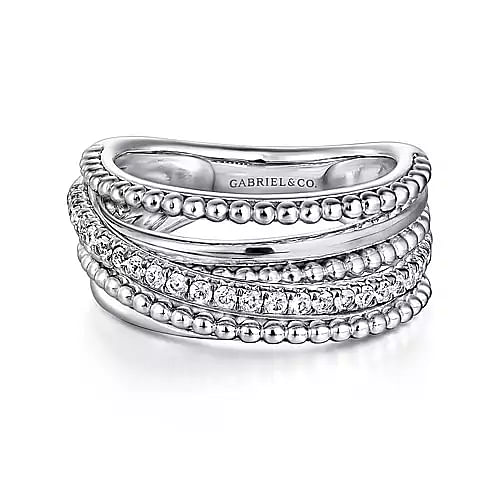 Gabriel & Co | 925 Sterling Silver Layered Bujukan Beaded White Sapphire Ring