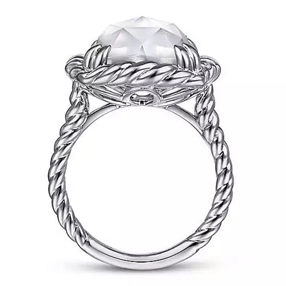 Gabriel & Co | 925 Sterling Silver Rope Rock Crystal and White Mother of Pearl Signet Ring