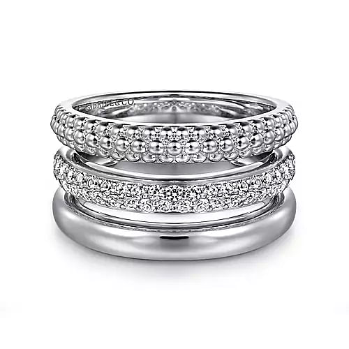 Gabriel & Co | 925 Sterling Silver White Sapphire Bujukan Easy Stackable Ring