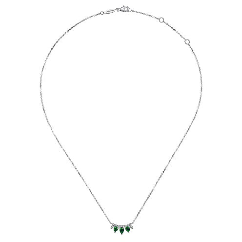 Gabriel & Co | 14K White Gold Pear Shaped Emerald and Diamond Bar Pendant Necklace