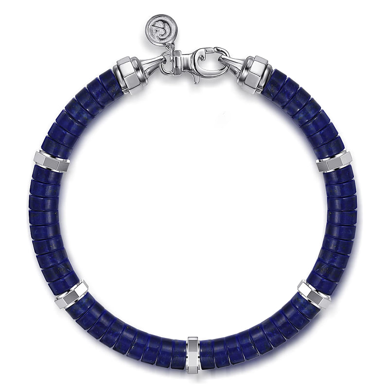 Gabriel & Co | Sterling Silver Lapis Cylinder Beaded Bracelet