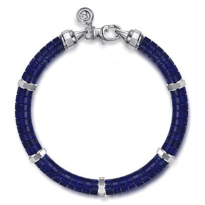 Gabriel & Co | Sterling Silver Lapis Cylinder Beaded Bracelet