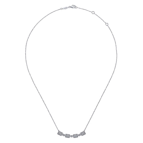 Gabriel & Co | 14K White Gold Rectangular Baguette and Diamond Halo Station Necklace