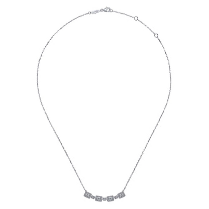 Gabriel & Co | 14K White Gold Rectangular Baguette and Diamond Halo Station Necklace