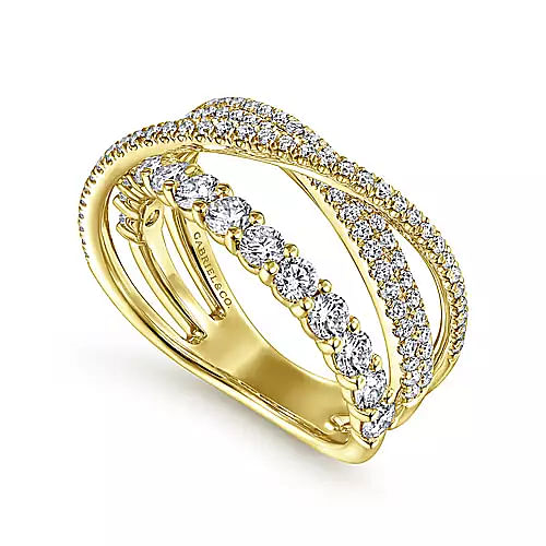 Gabriel & Co | 14K Yellow Gold Criss Crossing Layered Diamond Ring