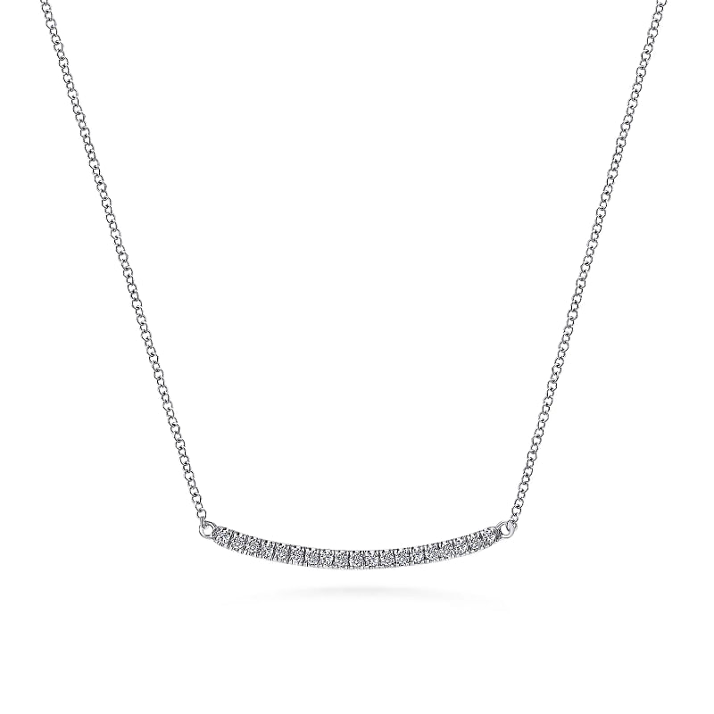 Gabriel & Co | 14K White Gold Diamond Pave Curved Bar Necklace