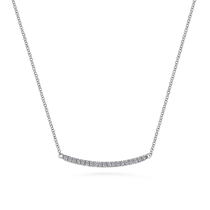 Gabriel & Co | 14K White Gold Diamond Pave Curved Bar Necklace