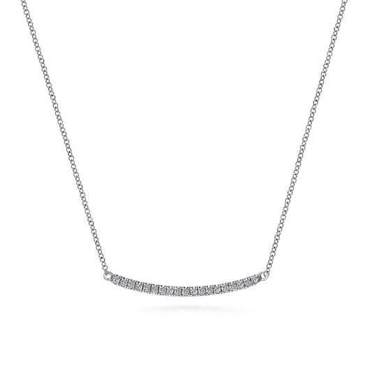 Gabriel & Co | 14K White Gold Diamond Pave Curved Bar Necklace