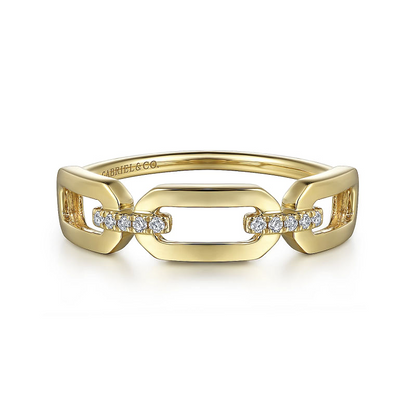 Gabriel & Co | 14K Yellow Gold Diamond Link Chain Ladies Ring