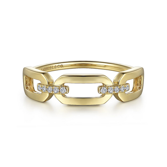 Gabriel & Co | 14K Yellow Gold Diamond Link Chain Ladies Ring