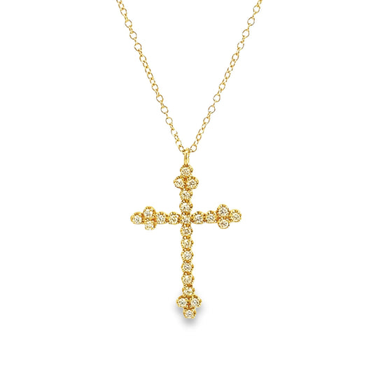 Gabriel & Co | 14K Yellow Gold Diamond Art Deco Cross Necklace