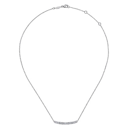 Gabriel & Co | 14K White Gold Round and Baguette Diamond Curved Bar Necklace