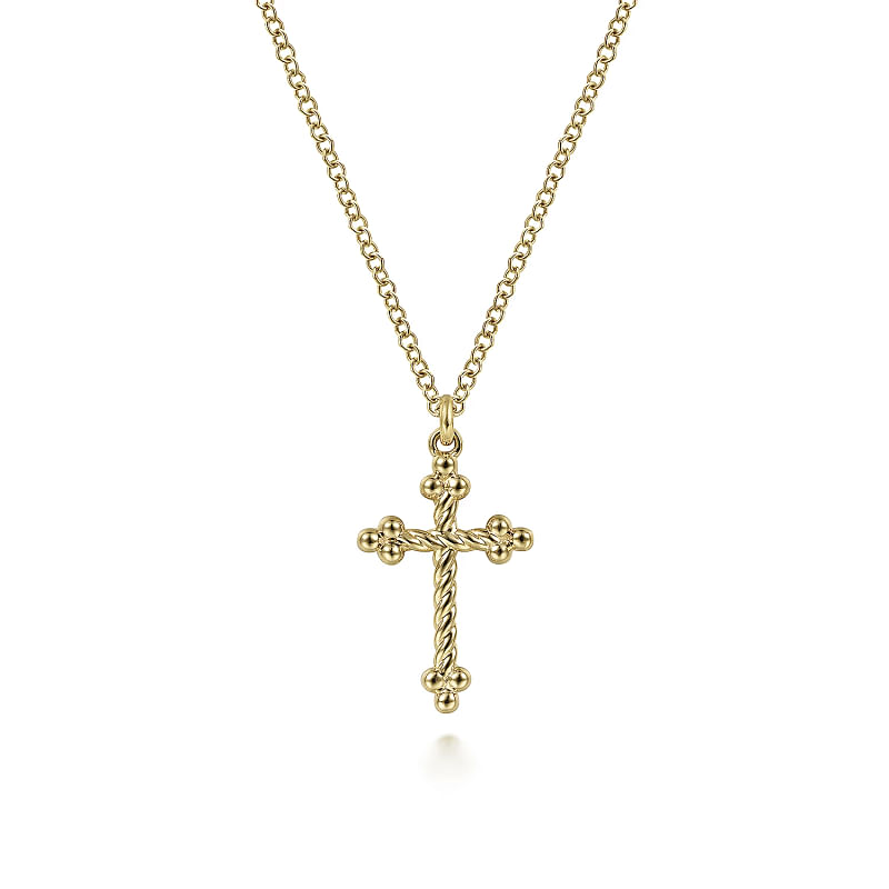 Gabriel & Co | 14K Yellow Gold Bujukan Twisted Rope Cross Pendant Necklace