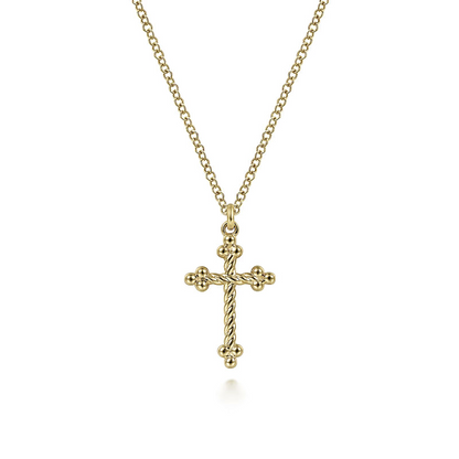 Gabriel & Co | 14K Yellow Gold Bujukan Twisted Rope Cross Pendant Necklace