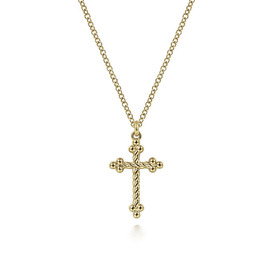 Gabriel & Co | 14K Yellow Gold Bujukan Twisted Rope Cross Pendant Necklace