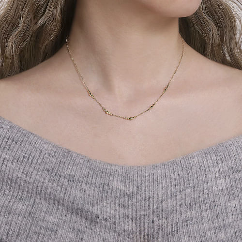 Gabriel & Co | 14K Yellow Gold Graduated Bujukan Beads Station Necklace