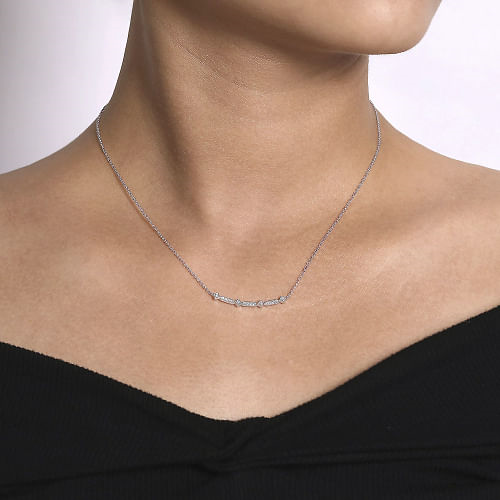 Gabriel & Co | 14K White Gold Curved Geometric Diamond Bar Necklace